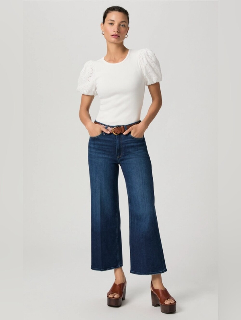 PAIGE Anessa Ankle Wide-Leg Crop Jeans.